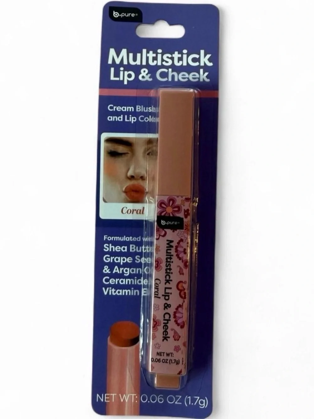 B-Pure Multistick Lip & Cheek Cream Blush — Coral, Mauve Pink, Berry